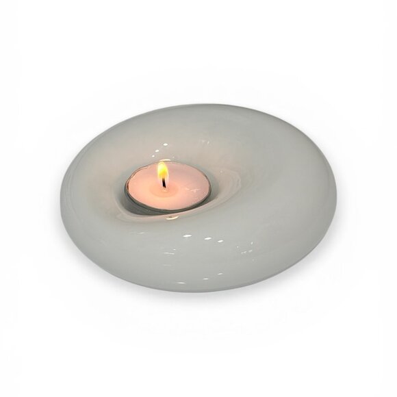 Mid Century Modern Nambe White Art Glass Votive Holder Signed from New Mexico - Picture 6 of 16